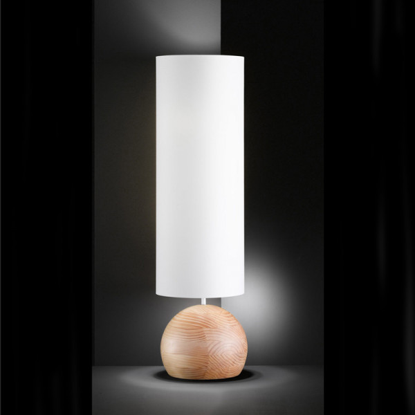 Standleuchte mit Holzfuß und Stoffschirm