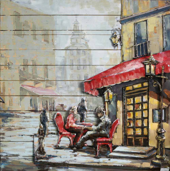 Acryl auf Holz & Metall: Treffen im Cafe 100x100